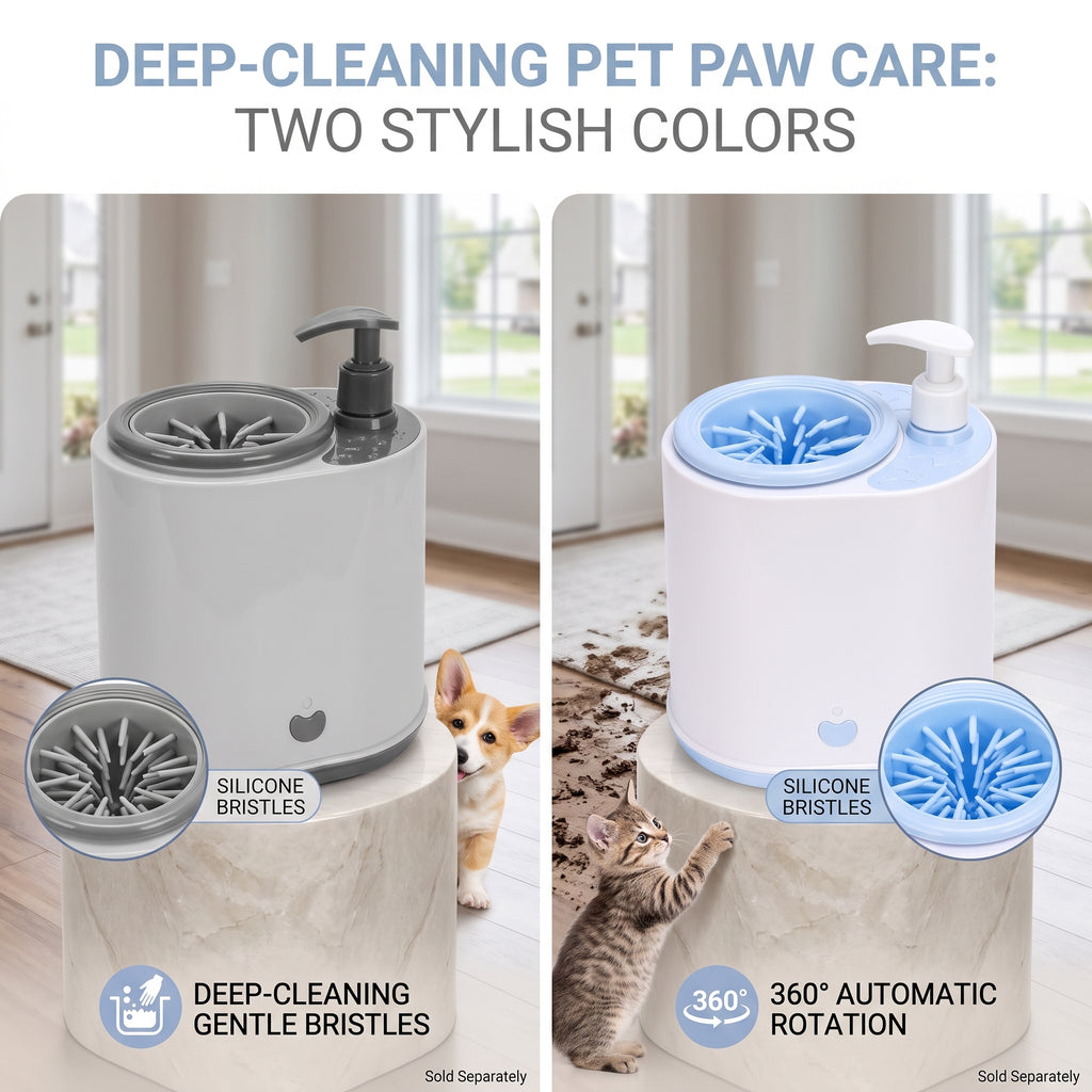 Clean dog paws after using the MuddyMate rechargeable paw cleaner