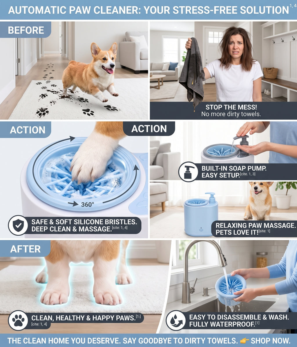 MuddyMate electric dog paw cleaner with rotating silicone bristles